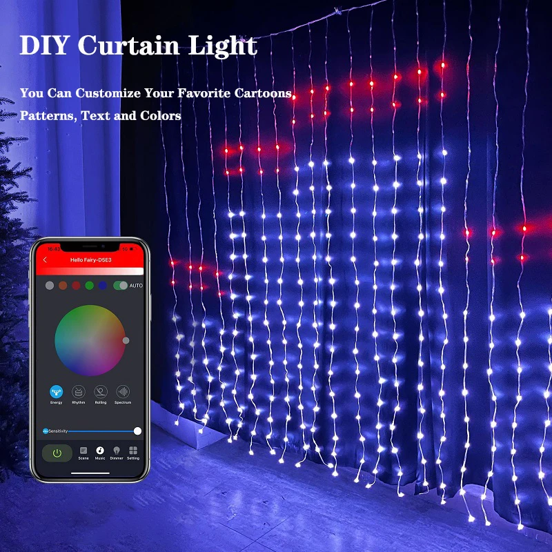 RGB Smart DIY LED Curtain String Light Lamp APP Remote Control Display Text Picture For Birthday Ramadan Festival Party Decor LM