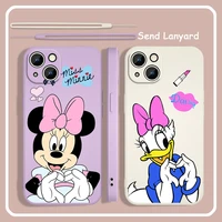 cute mickey minnie for apple iphone 13 12 11 pro max mini xs xr x 8 7 6s 6 plus liquid rope soft phone case cover