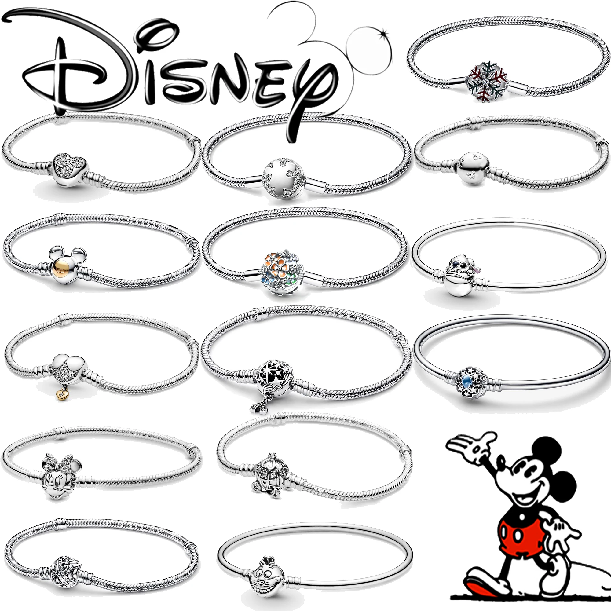 

New Silver Mickey Love Charm Fits Pandora 925 Original Bracelet Pendant Diy Beads for Women Jewelry Fine Accessory Gift