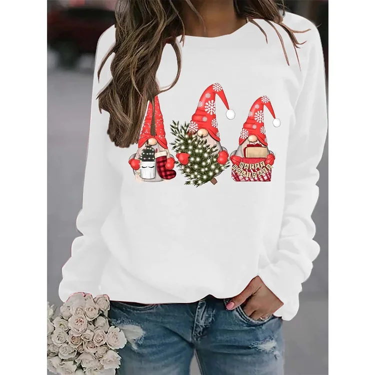 

2022 [New In] Women Casual T Shirt 3D Print Christmas Theme Pattern O-Neck Street Casual Oversized Tops White