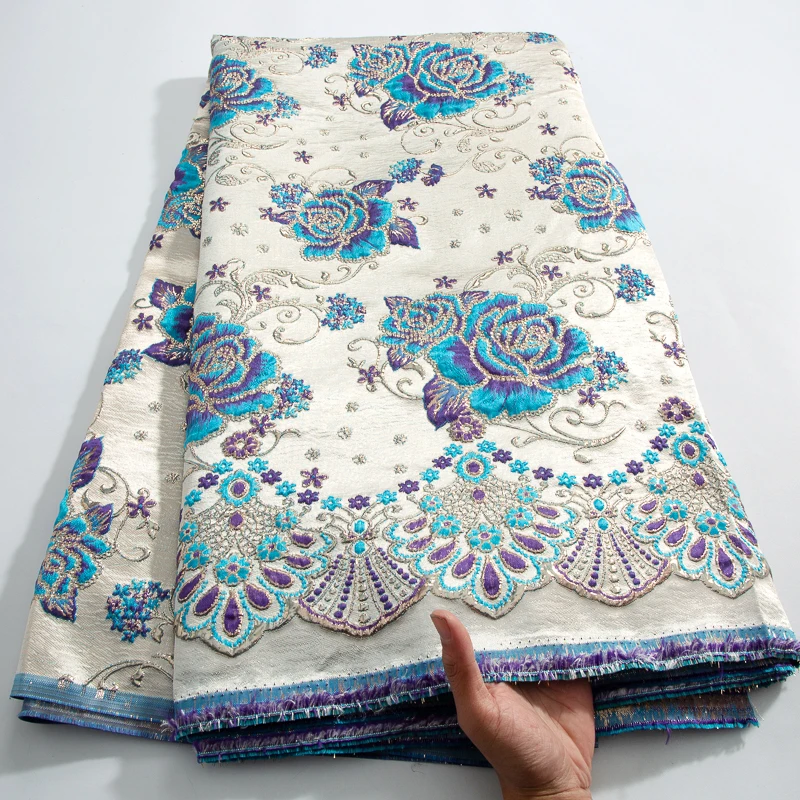 Нигерийская Кружевная Ткань 5 ярдов дамасский Африканский жаккард парчовая