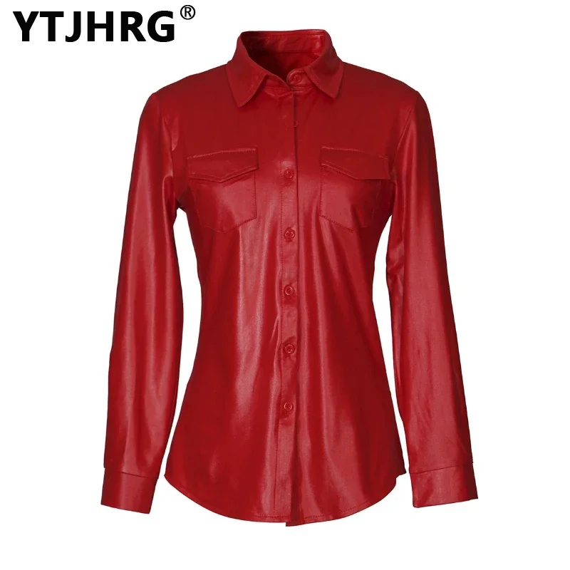 

YTJHRG Jackets Long Sleeve Coats Zipper Slim Motor Biker Autumn Winter PU Leather Female Clothing 2023 New Outdoor Outwear Tops