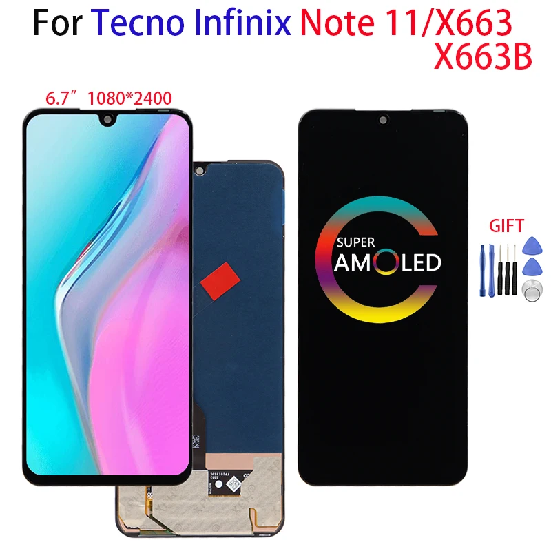 Оригинальный ЖК-дисплей 6 7 дюйма AMOLED для INFINIX NOTE 11 X663 X663B экран с цифровой