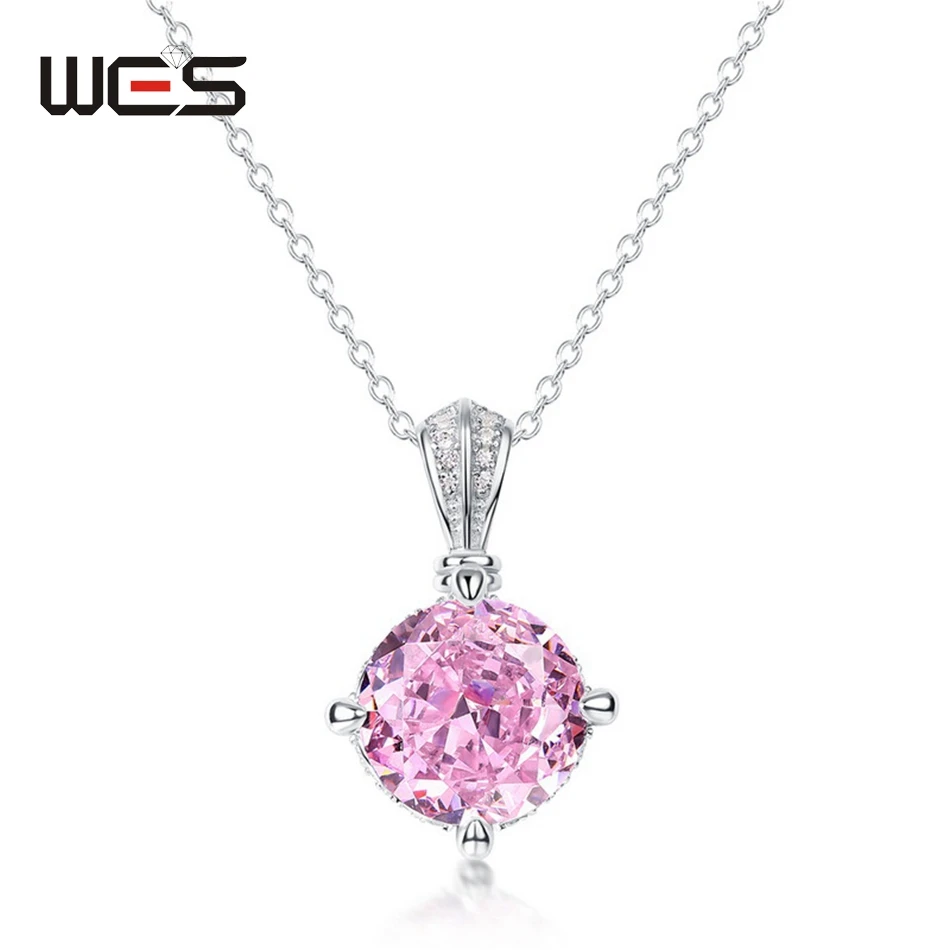 

WES 925 Sterling Silver Pendant for Women High Carbon Diamond 10*10mm Anniversary Party Gift Engagement Fashion