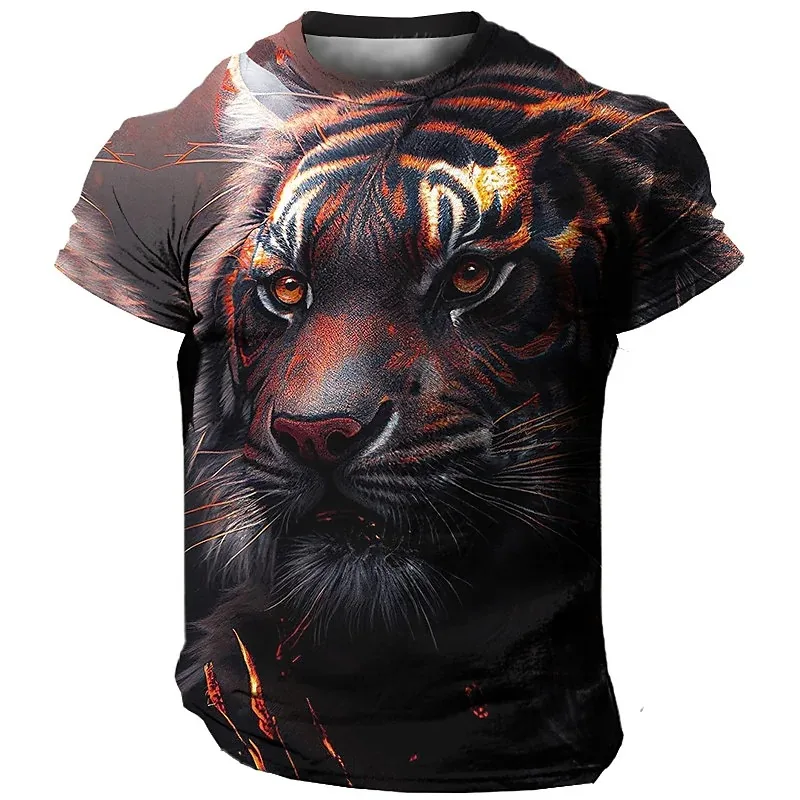 

Fun Tiger Print Men's T-shirt High Quality 3D Animal Harajuku Street Clothing Fashion Casual O-Neck Short Sleeve Large Men's Wea