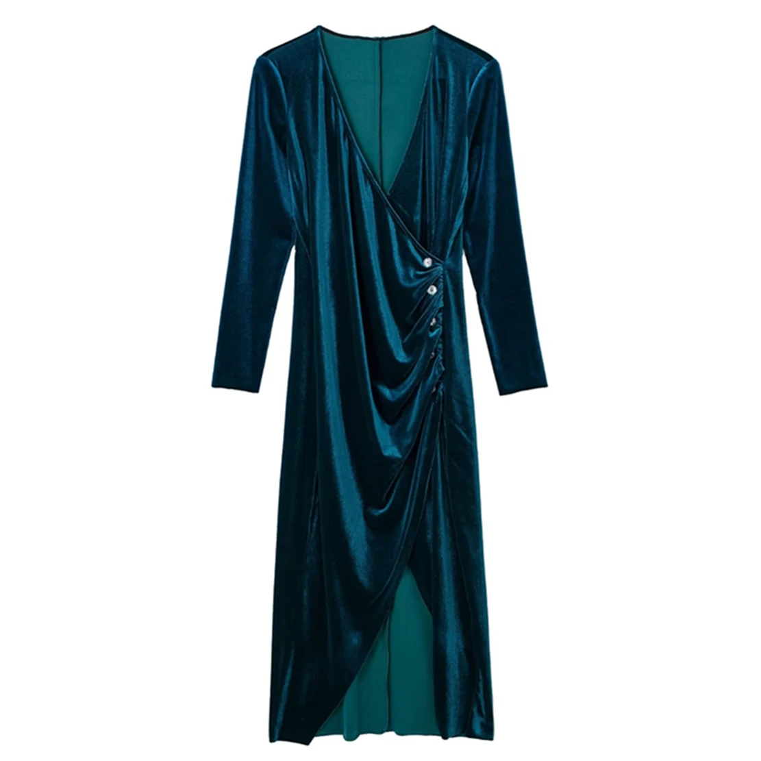 

Withered Fashion Vintage Velvet Dress French Style Asymmetric Party Dress Women