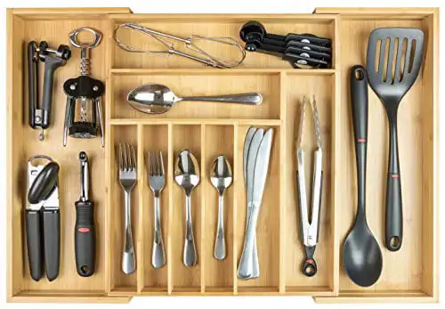 

Kitchen Drawer Organizer for Silverware and Utensils, Expandable to 28 Inches Wide, 10 Compartments