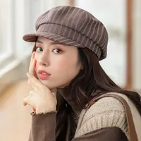 Striped Beret Hat Women Spring Fall Cotton Casual Windproof Beret Hat French Fashion Trendy Brown Black Newsboy Women's Cap 2022