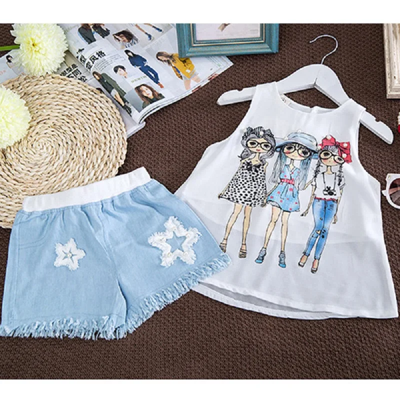 2020 summer brand suit for children girls fashion baby chiffon vest shorts set girl clothes toddler 3 8 10 years kids clothing