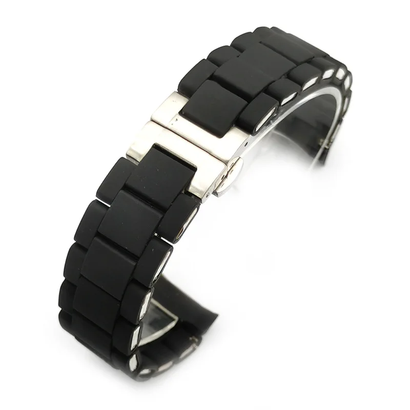 

20mm 22mm Rubber Metal Watch Bracelet for Omega Seiko Rolex tissot tudor watchband curved end Butterfly buckle Clasp watch strap