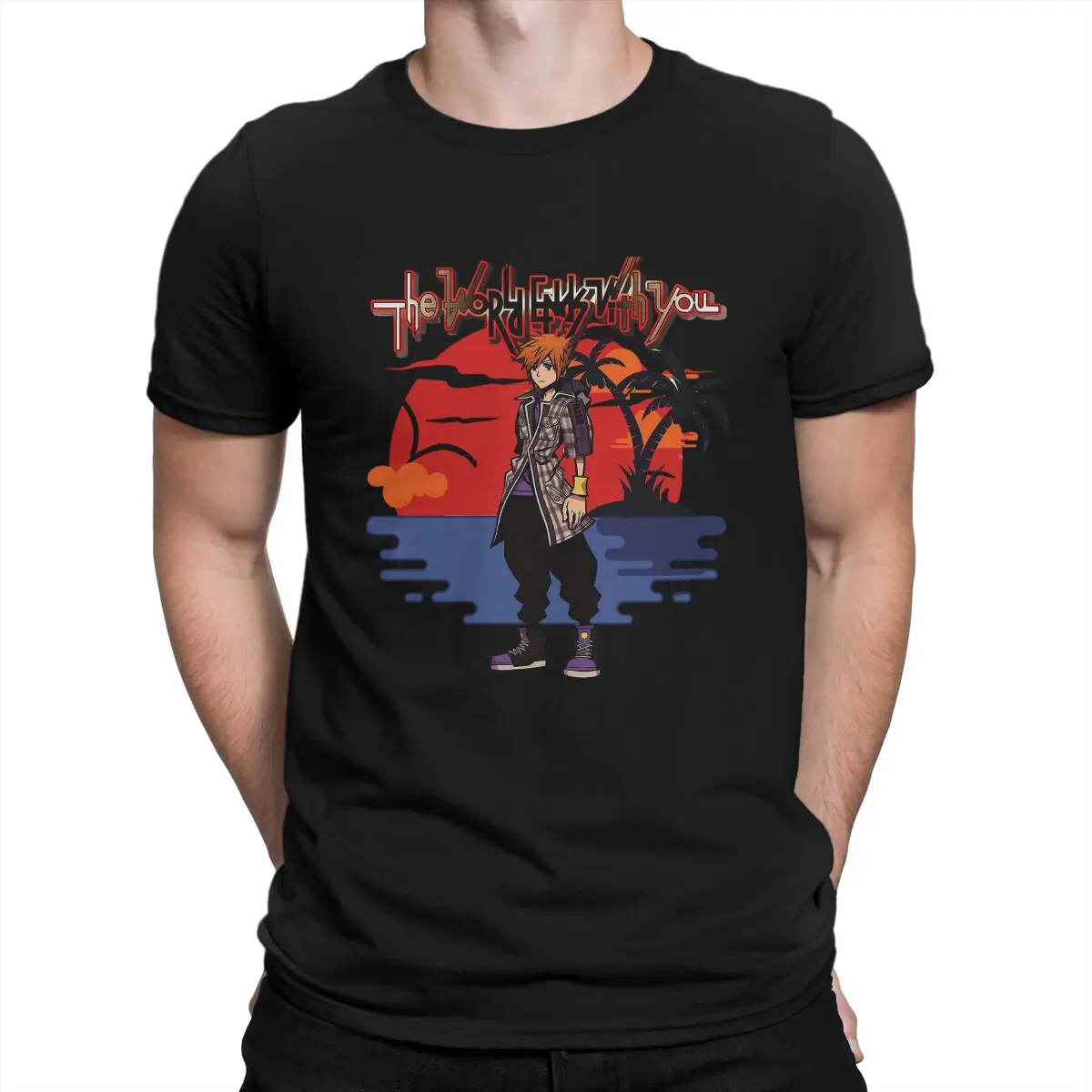 

RETRO Neku Men's T Shirt NEO The World Ends With You Game Novelty Tee Shirt Short Sleeve Crewneck T-Shirts 100% Cotton Gift Idea