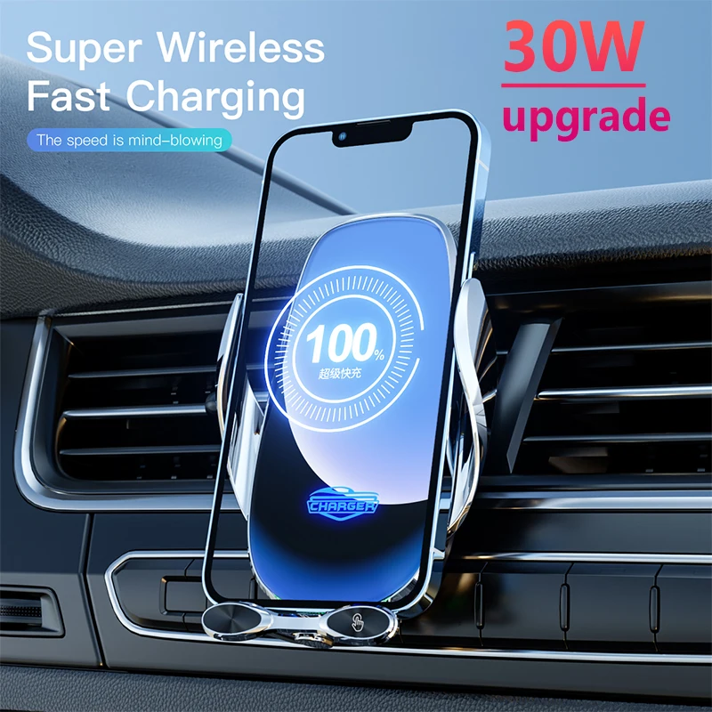 30W Car Wireless Charger Phone Holder For iPhone 14 13 12 11 Pro Max Intelligent Infrared 65W Fast Car Charger Wireless Charging