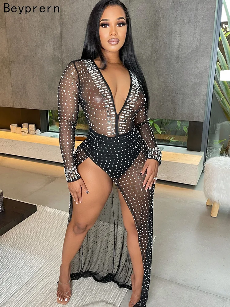 Красивое Прозрачное платье макси Beyprern с кристаллами Пляжное Платье-накидка