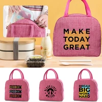 portable lunch bag thermal insulated lunch box tote cooler handbag bento pouch dinner container word print new food storage bags