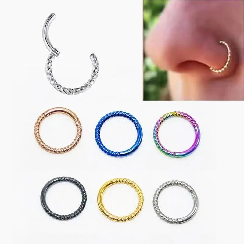 

1pc Thin Nose Ring Septum Helix Nostril Labret Lip Piercing Waves Twisted Woman Stainless Steel Cartilage Clip Hoop Earrings 16G