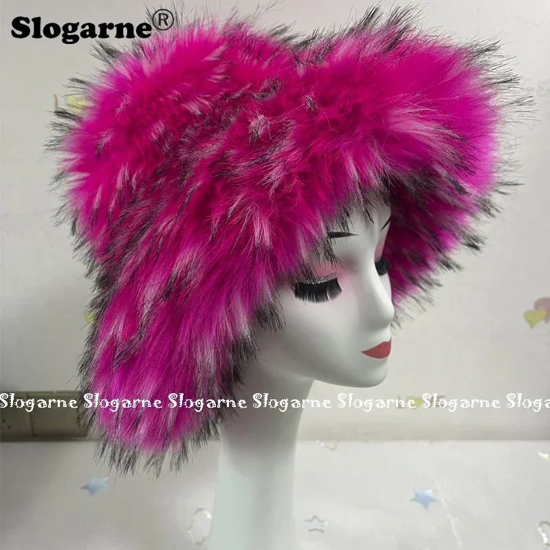 2024 Y2K пушистая Панама из искусственного меха женские уличные роскошные меховые