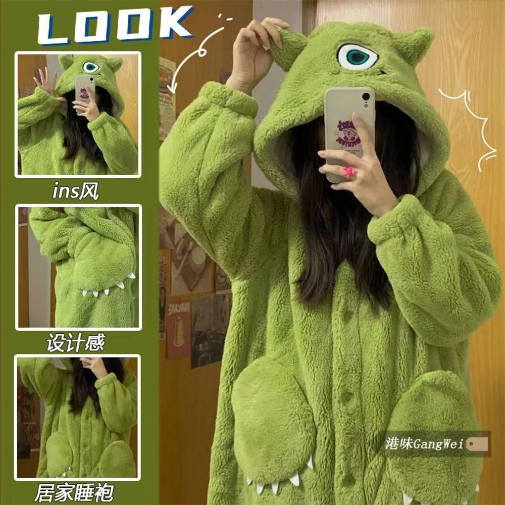 

Velvet Pajamas Sleep Warm trousers Sleepwear Sleeve Thin Flannel Wear Cartoon and Pyjamas Women Coral Set Flannel Winter Long