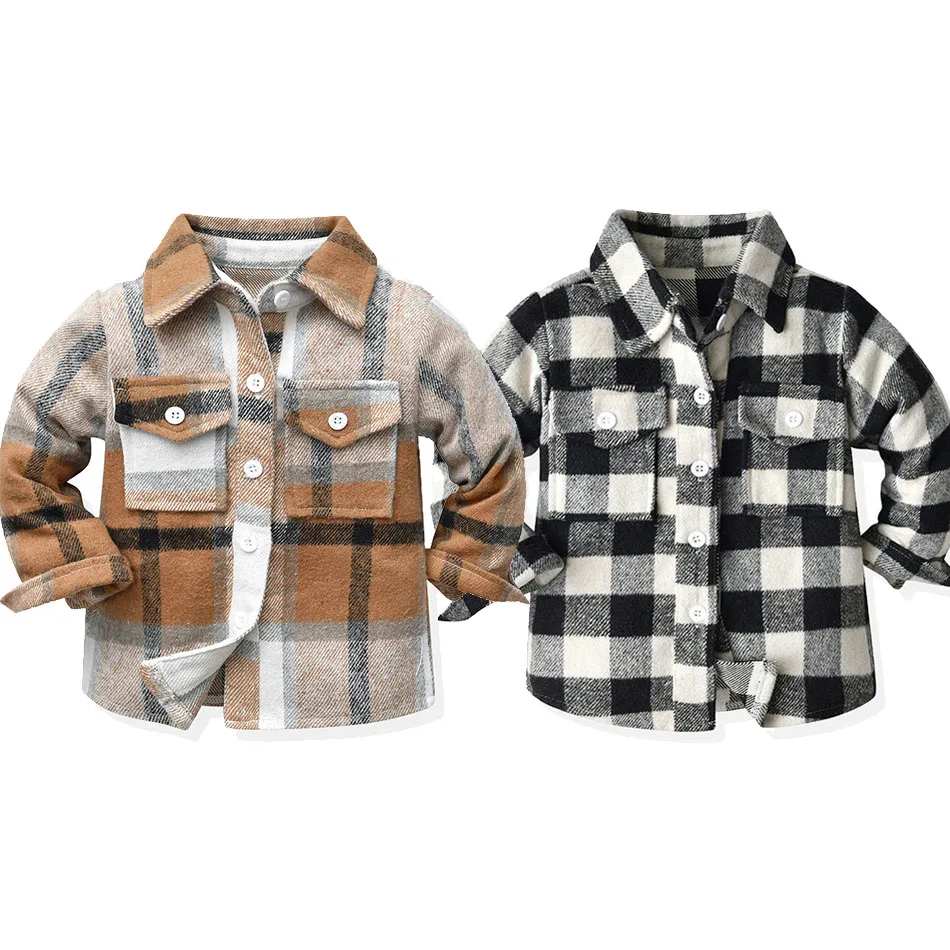 

Рубашки для мальчиков и девочек, детская повседневная куртка, детские клетчатые корейские топы, детские футболки с карманами на весну и осе...