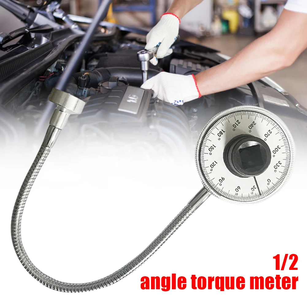 

Torque Angle Gauge 1/2" Drive Wrench Angle Gauge Magnetic with 37cm Flexible Clip Arm Stainless Steel for Car Repair Tool