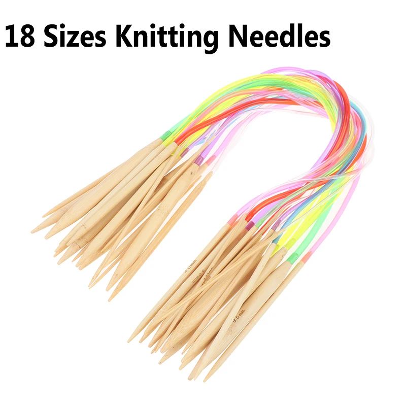 

18pcs Bamboo Circular Knitting Needles Multicolor Cording 40cm Yarn Kniting Tool