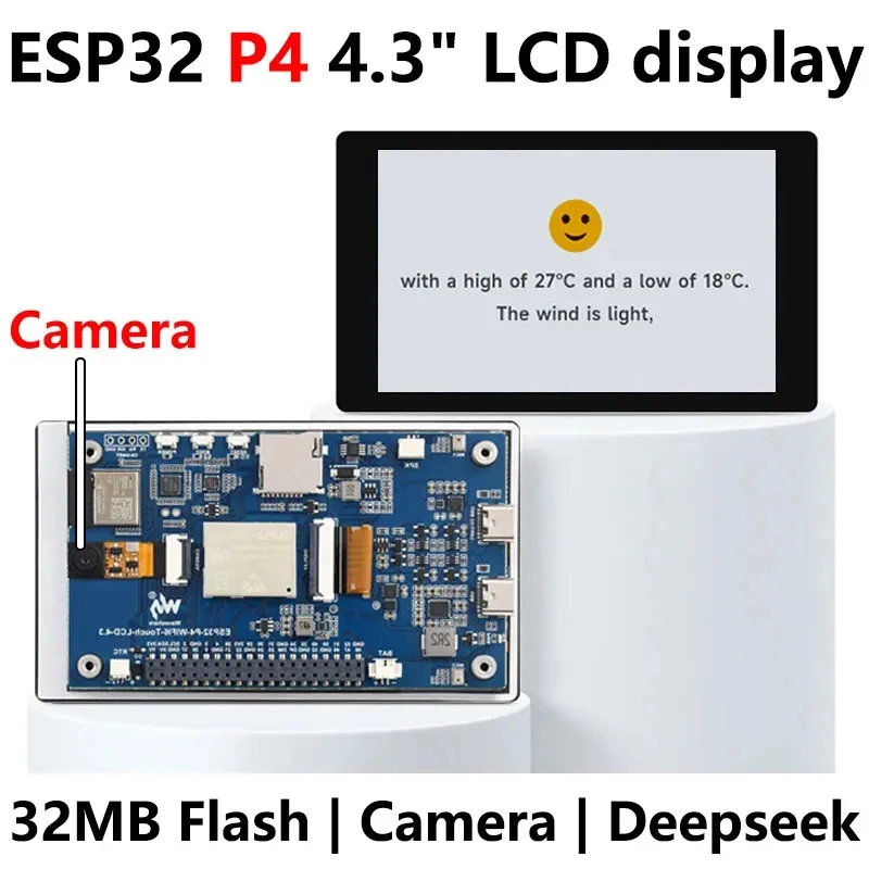 Фото Плата разработки ESP32-P4-WIFI6 с дисплеем 4.3 дюйма, LCD 480×800, Wi-Fi 6, BLE 5, аудиокодеком, камерой OV5647, поддержкой сенсорного экрана 4.3 дюйма №1