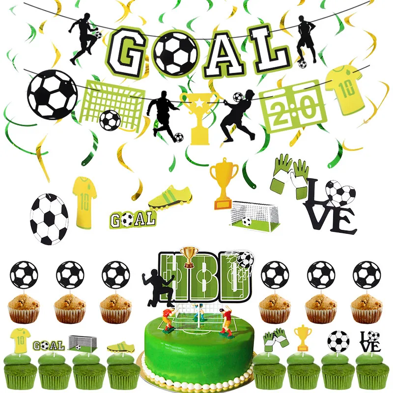 

World Cup Football Party Decoration Banner Happy Birthday Cake Topper Cupcake Toppers Kids Soccer Party Baby Shower Supplies