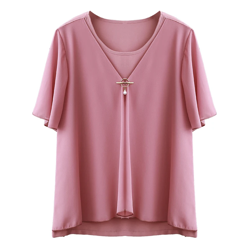 

2023 Fashion Brand Women's Bell Sleeve Tops Summer Short Sleeve Chiffon Shirts Solid Color O-Neck Casual Tops Plus Size M-6XL