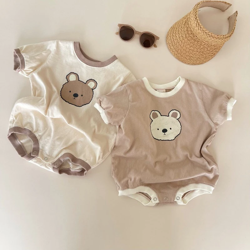 2022 Summer Baby Girl Boys Bear Casual Short-sleeved Bodysuits Jumpsuit Toddler Boy Cotton Cartoon Romper One-pieces Clothing