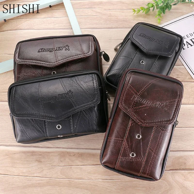 Luxury Vintage Men Genuine Leather Waist Pack Bag Phone Pouch Sport Waist Bag Belt Loop Holster Wallet Carry Case Purse