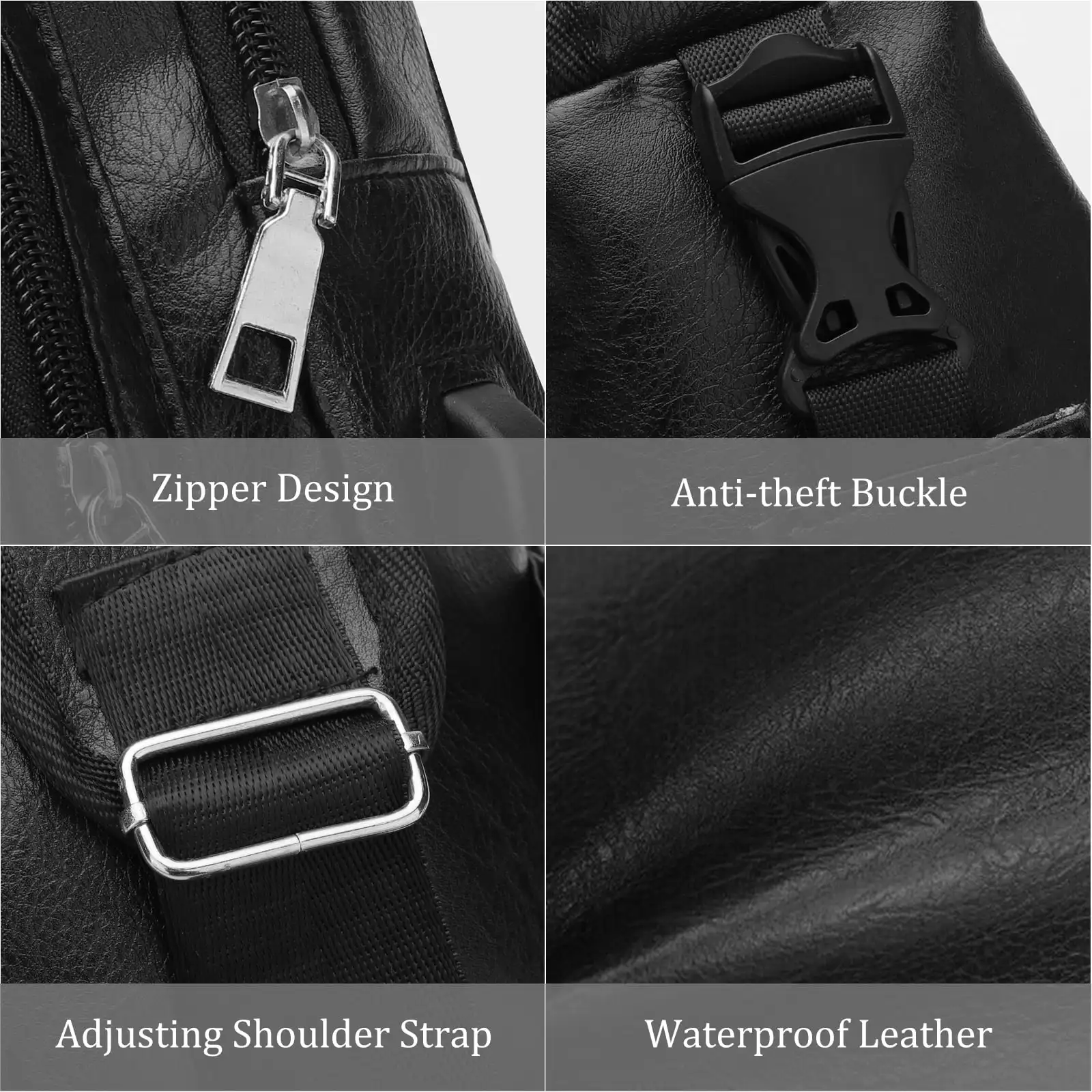 Men'S Leather Sling Bag,  Chest Shoulder Backpack, Water Waterproof Crossbody Bag with Usb Charging Port for Travel, Hiking, Cyc