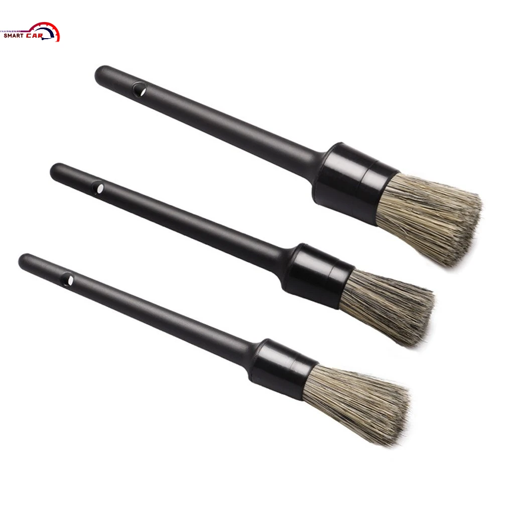 

3 Pcs Natural Boar Hair Car Detailing Brush Set Soft Bristle Car Cleaning Brush Kits Atuo Tire wheel Wash Exterior Accessories