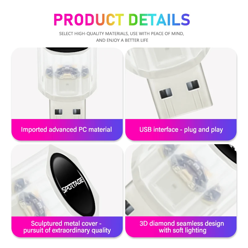 Автомобильный мини-USB светодиодный портативный светильник Plug Play окружающий