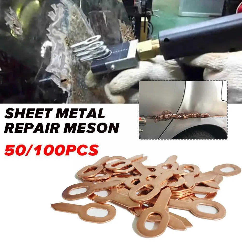 

50/100pcs Copper Plated Oval Dent Pull Ring Auto Body Auto Paint-free Tool Metal Dent Lifter Repair Shrinkage W5M6