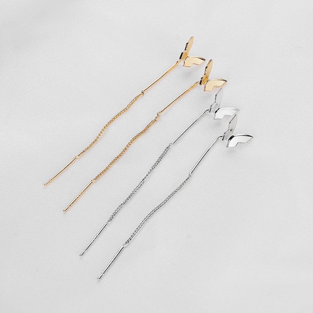 Длинные висячие серьги-бабочки с кисточками простые серьги-подвески для