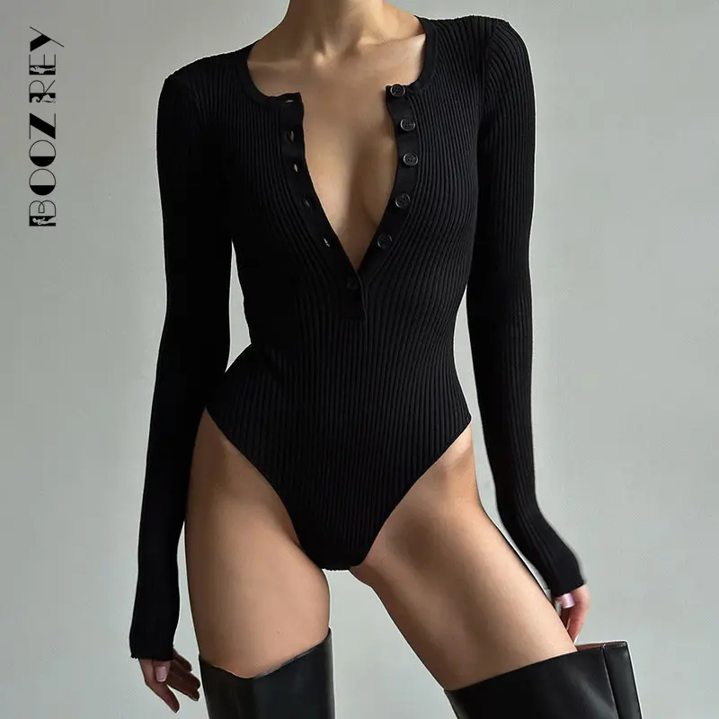 

Комбинезон BoozRey женский с длинным рукавом, пикантный черный облегающий универсальный базовый боди, одежда, 2023