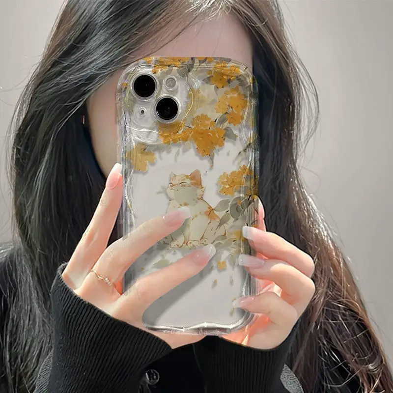 Чехол для телефона Осенние листья и кошки iPhone 16 15 14 13 12 11 Pro Max XR X XS 7 8 Plus SE Y2K милый