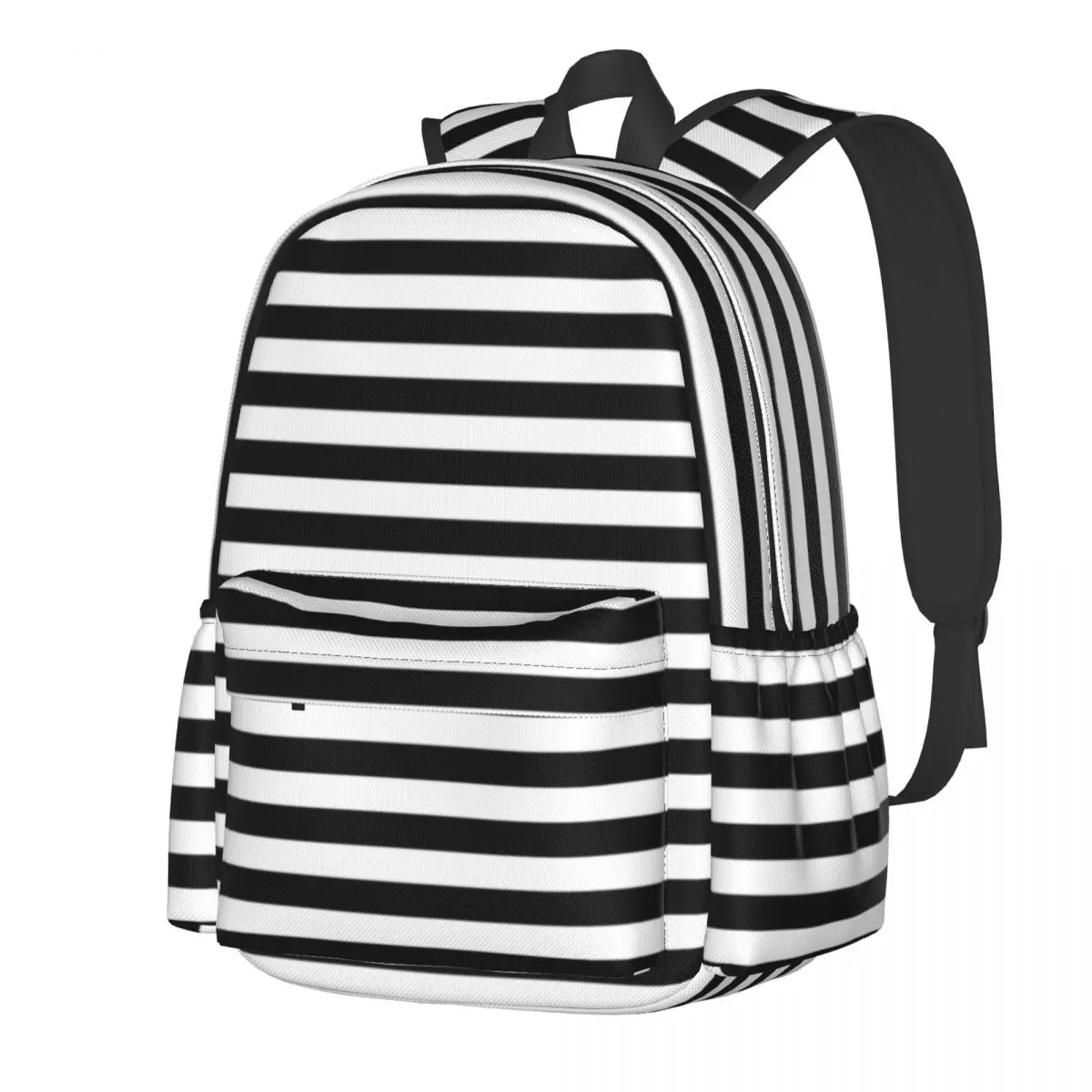 

Black Stripes Backpack Horizontal Stripe Pattern Outdoor Style Backpacks Female Fashion School Bags Custom Breathable Rucksack
