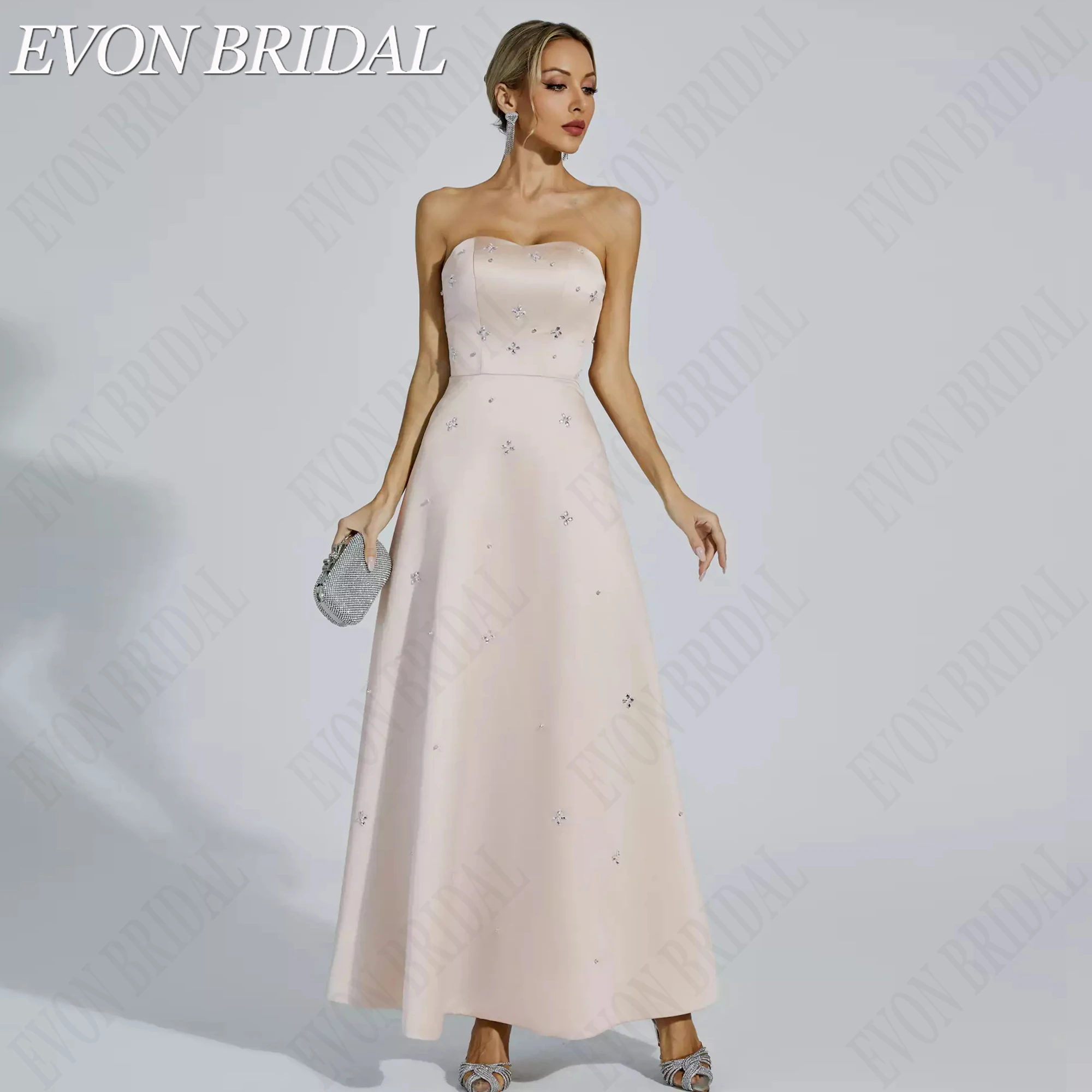 Фото EVON BRIDAL Атлас Изготовлено На Заказ Платье На Бал Сердцевидный Вырез А Силуэт Платье Для Гостей Длинное До Лодыжки Открытая Спина Вечернее Платье 2026 Без Рукавов Элегантное Платье На День Рождения №2