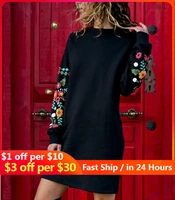 dresses for women autumn winter long sleeved sweater loose o neck warm printing black straight sweatshirt 2020 casual party