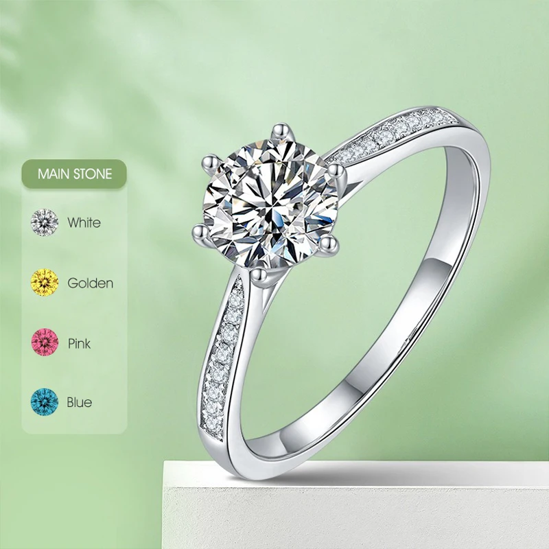 

Gem's Beauty Кольцо с муассанитом 1,0 карат круглой огранки D Цвет VVS1 Diamond Test Пройдено кольцо из стерлингового серебра 925 пробы для женщин и девочек ...