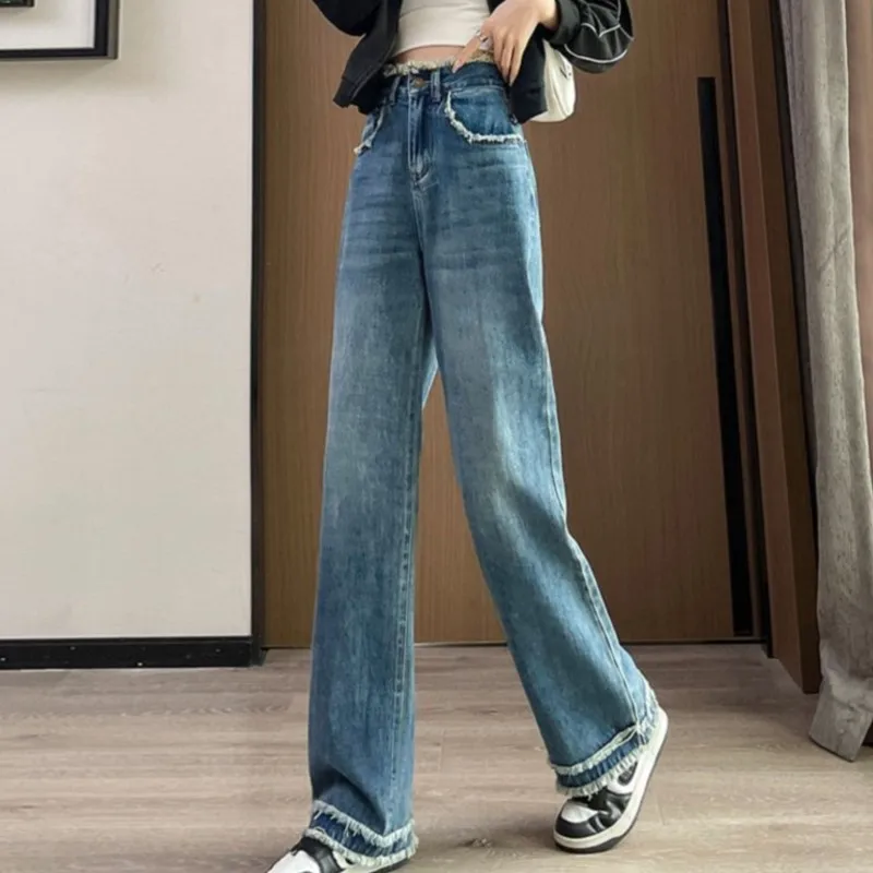 Широкие Джинсы В Стиле Ретро Женские Облегающие Прямые Повседневные Брюки С