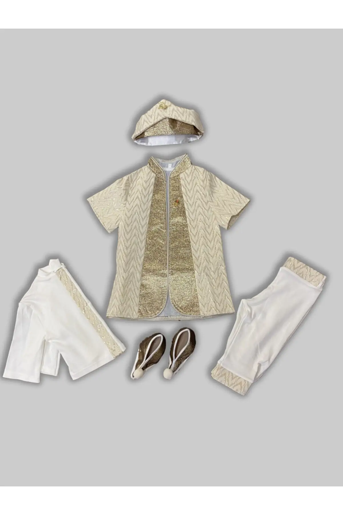 

Male Baby Mevlüt Team Circumcision Outfit Striped Cotton Beige Hooded