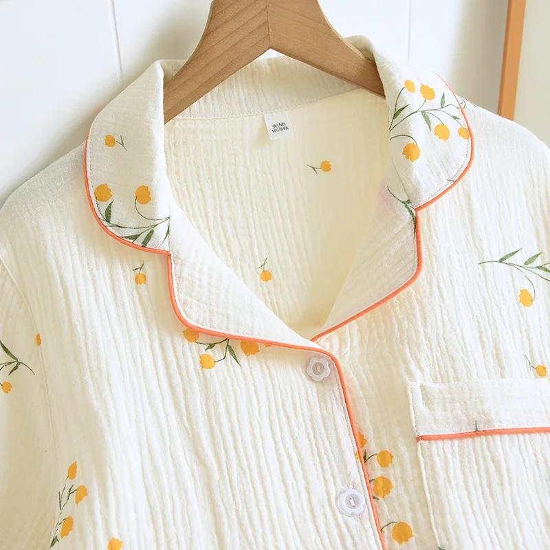 Pajamas Women Summer Short-sleeved Trousers Sleepwear Thin Three-piece Loungewear Cotton Home Service Comfortable and Soft Suit