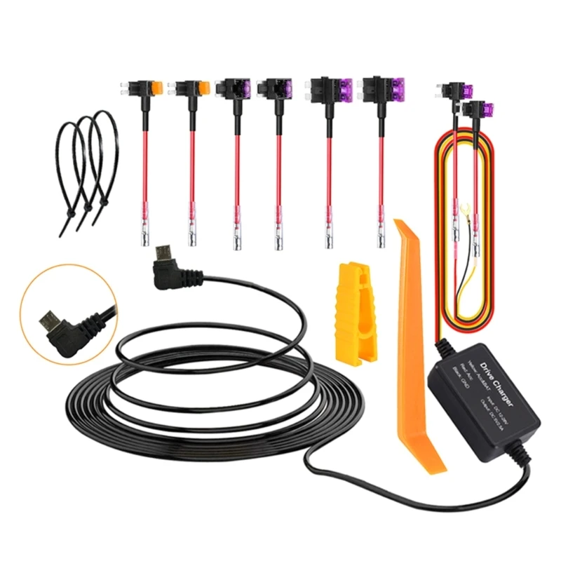 

50JA Dash Cam Hardwire Kit 12V/24V to 5V 2A Converter Cable Mini USB Step-Down Line Fit-for Parking Monitoring Navigation-GPS