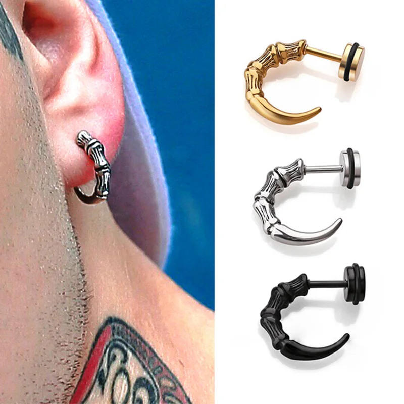 

1 Pc Punk Men Stainless/Titanium Steel Eagle Claw Stud Earrings Personality Gold/Black/Steel color Screw Earrings Jewelry Gifts