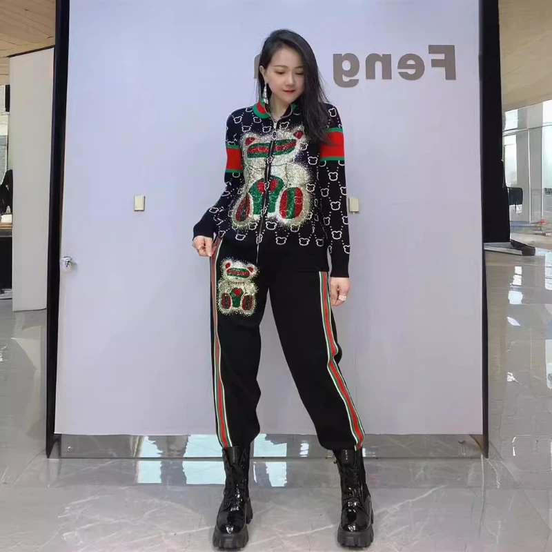 Осенний Модный женский комплект из двух предметов яркий свитер с