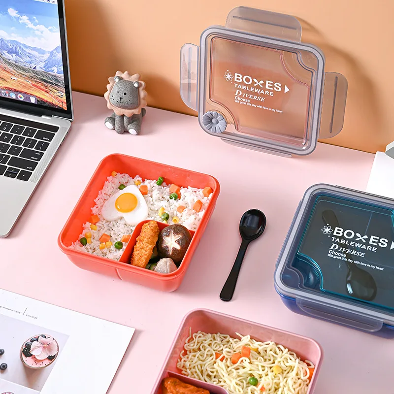 

Student Square Lunch Box Grid Portable Leakproof Bento Box Microwavable Heating for Children Office Worker Food Containers