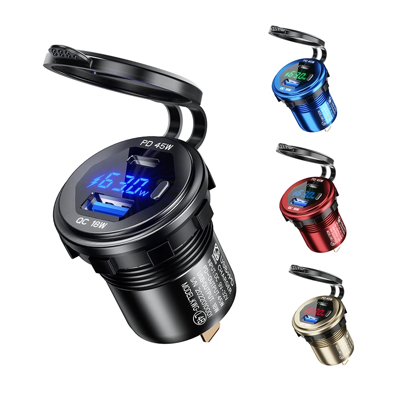 

Metal 45W USB CType C PD + 18W QC3.0 USB Fast Car Charger with Voltage/Power Display for SUV Motorcycle Truck Boat ATV
