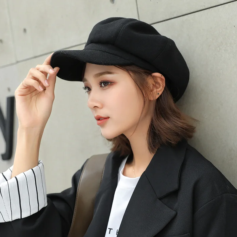 

Fashion Plain Octagonal Cap Ladies Hats Autumn Winter Hats for Women Casual Wool Hat British Retro Beret Painter Caps