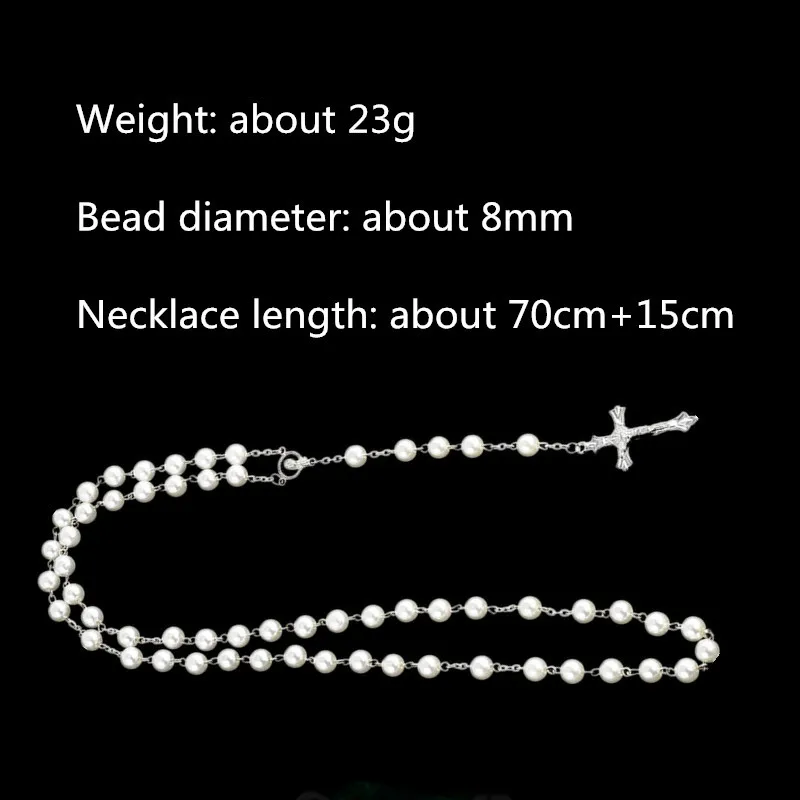 Крест Иисуса длинный 8 мм ожерелья из искусственного жемчуга 7 цветов украшенный
